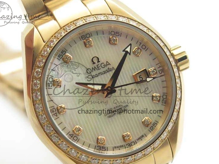 0515 Versatile Aqua Terra Ladies 35mm RG V6F Best Edition White MOP Dial Diam On RG Bracelet A 8104